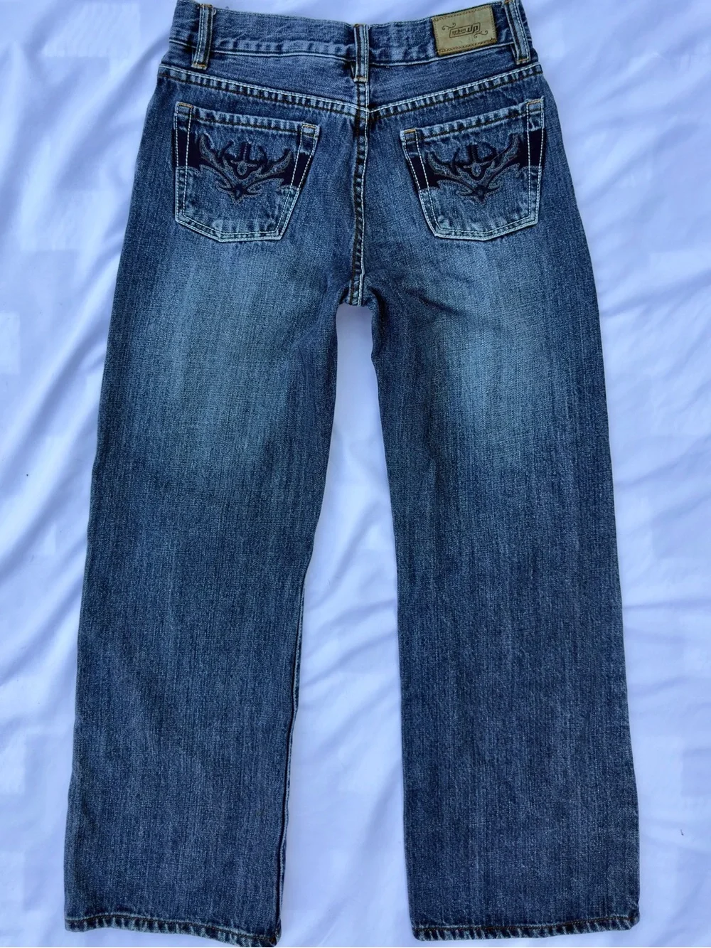 vintage y2k cyber grunge urban pipeline bootcut jeans with embroidered bat desig